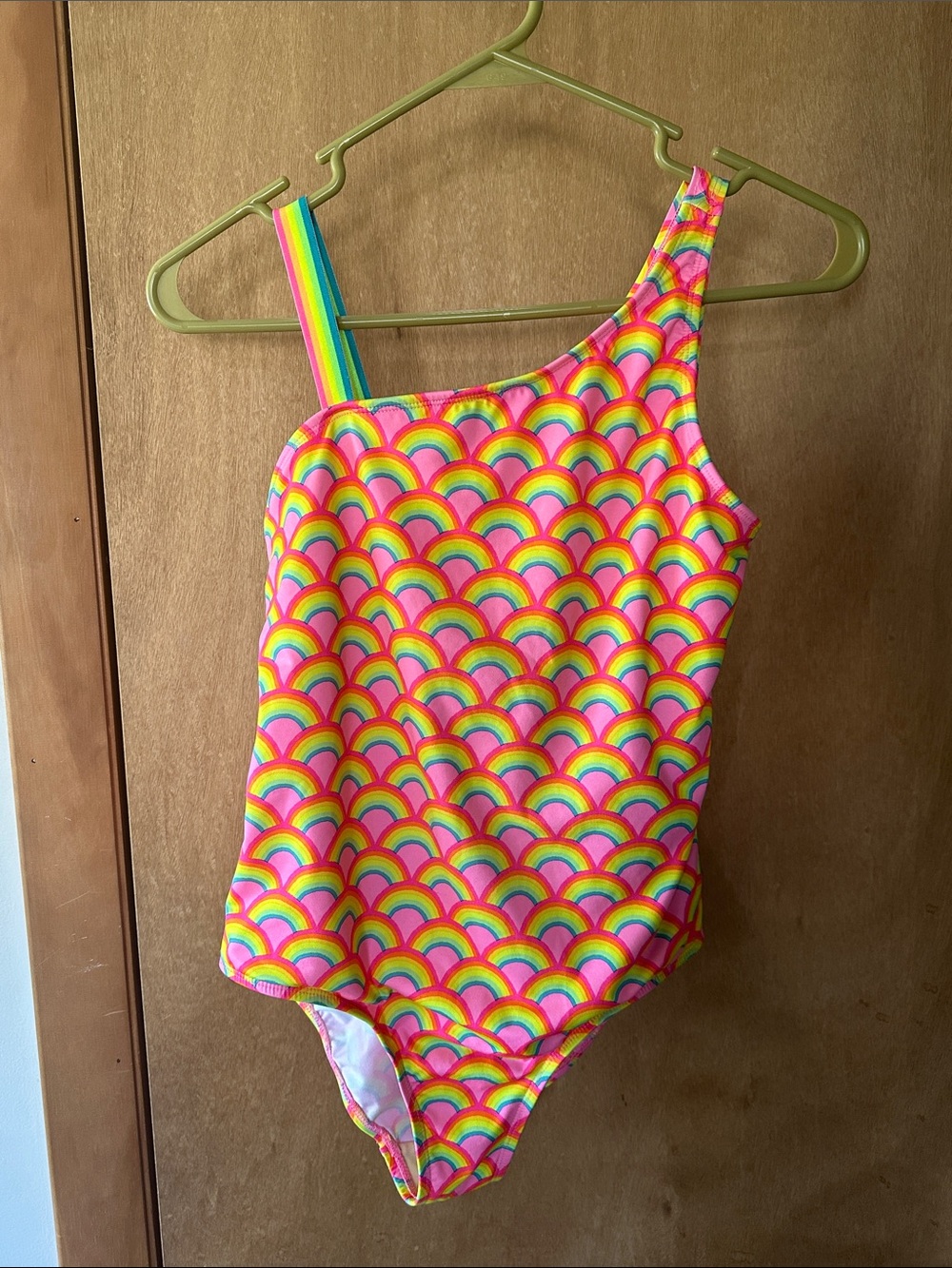 Lands' End Girls One-Shoulder Rainbow Print Swimsuit size - 12 plus